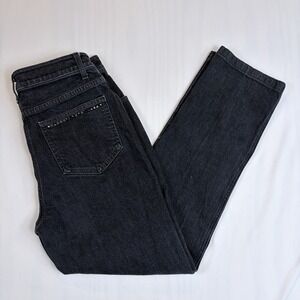 St John Womens Black Couture Rhinestone Studded Straight Leg Denim Jeans Sz 8